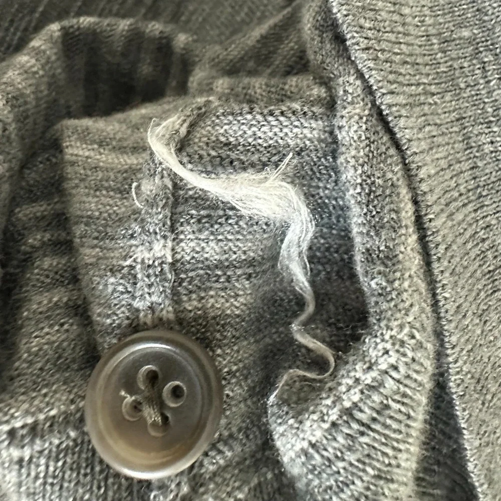 Banana Republic Sweater Gray Striped Merino Wool Henley Neck Mens M Tall Read